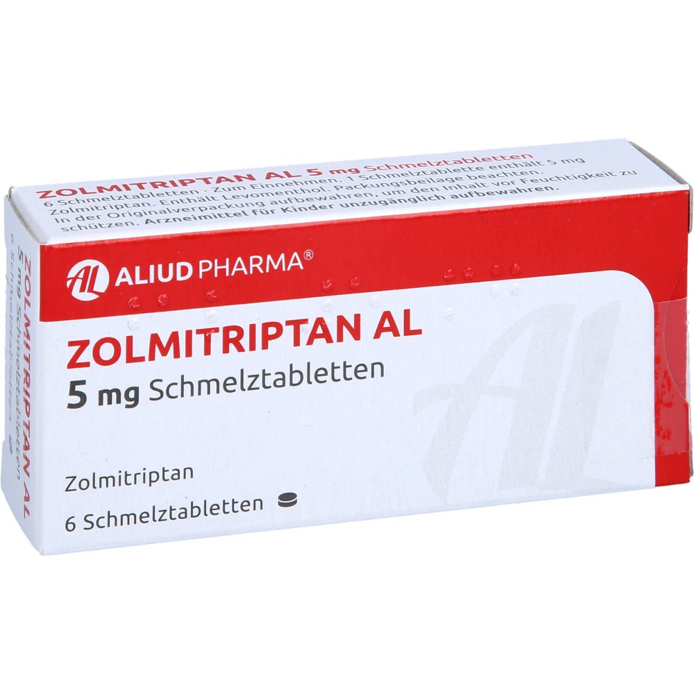 Das Produktfoto zeigt Zolmitriptan Al 5 Mg Schmelztabletten (6 stk) PZN 09282342