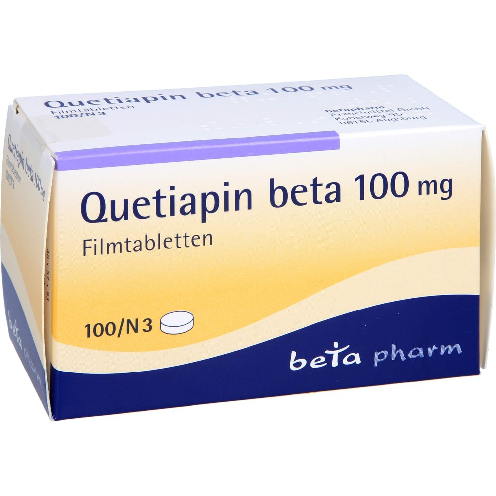 Das Produktfoto zeigt Quetiapin Beta 100 Mg Filmtabletten (100 stk) PZN 09284619