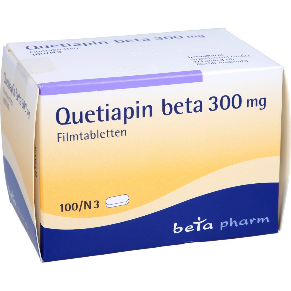 Das Produktfoto zeigt Quetiapin Beta 300 Mg Filmtabletten (100 stk) PZN 09284772