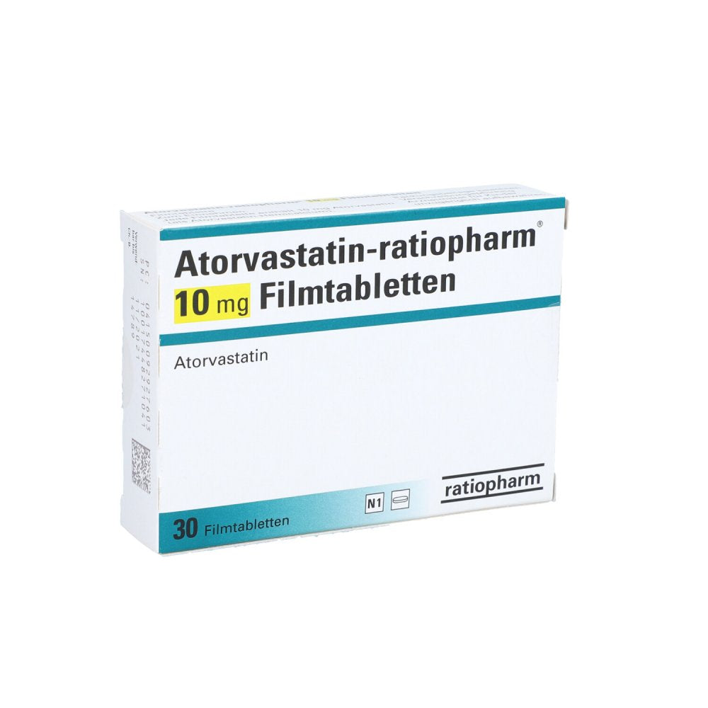 Das Produktfoto zeigt Atorvastatin-Ratiopharm 10 Mg Filmtabletten (30 stk) PZN 09292760
