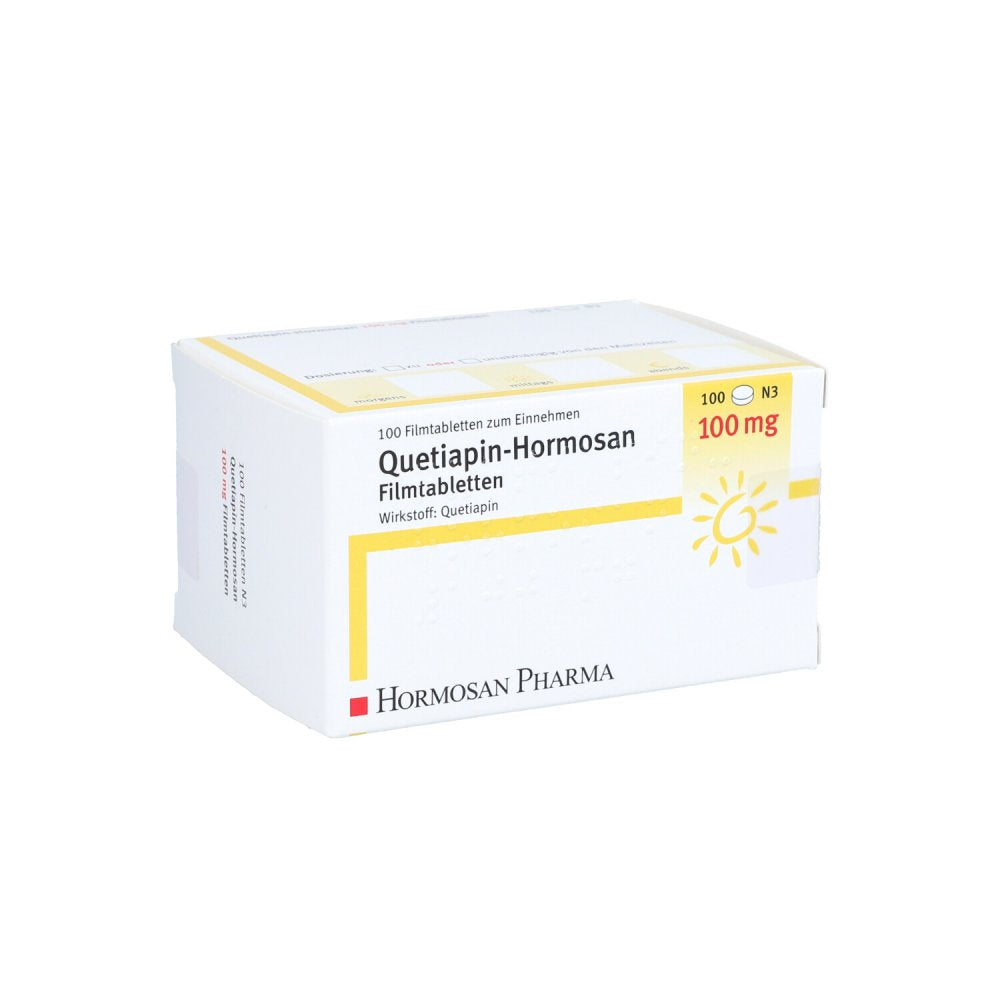 Das Produktfoto zeigt Quetiapin Hormosan 100 Mg Filmtabletten (100 stk) PZN 09294552