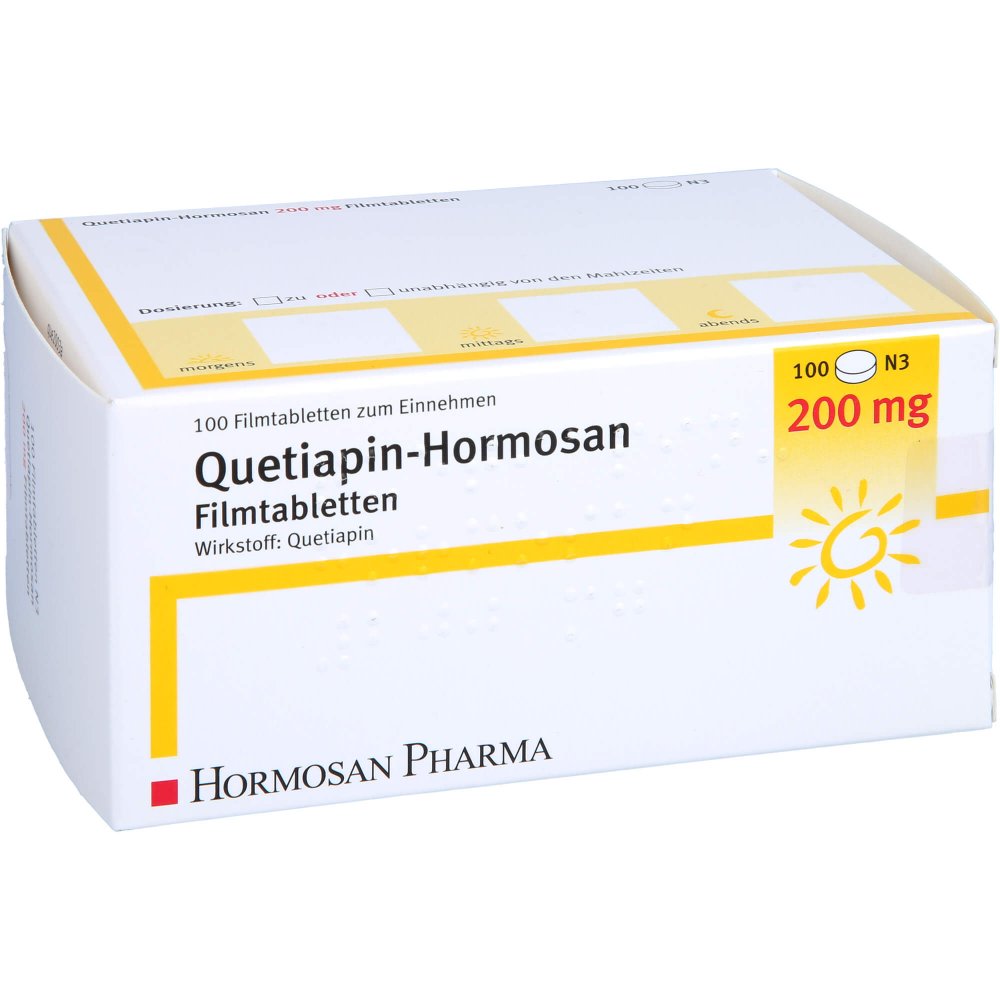 Das Produktfoto zeigt Quetiapin Hormosan 200 Mg Filmtabletten (100 stk) PZN 09294598