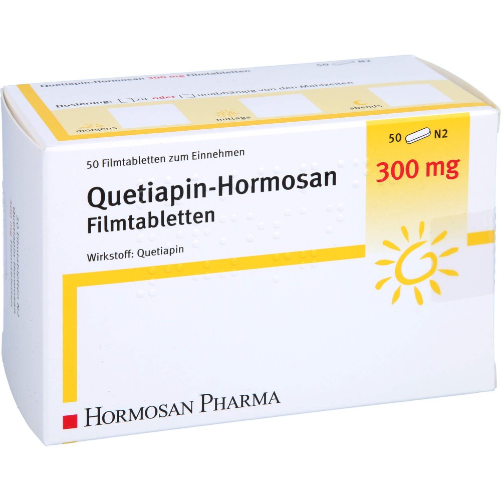 Das Produktfoto zeigt Quetiapin Hormosan 300 Mg Filmtabletten (50 stk) PZN 09294612