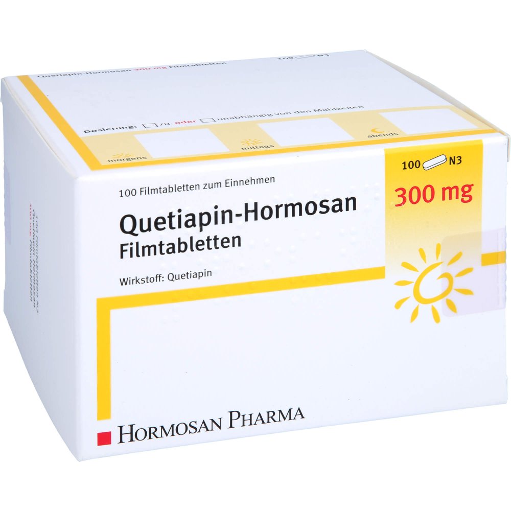Das Produktfoto zeigt Quetiapin Hormosan 300 Mg Filmtabletten (100 stk) PZN 09294629
