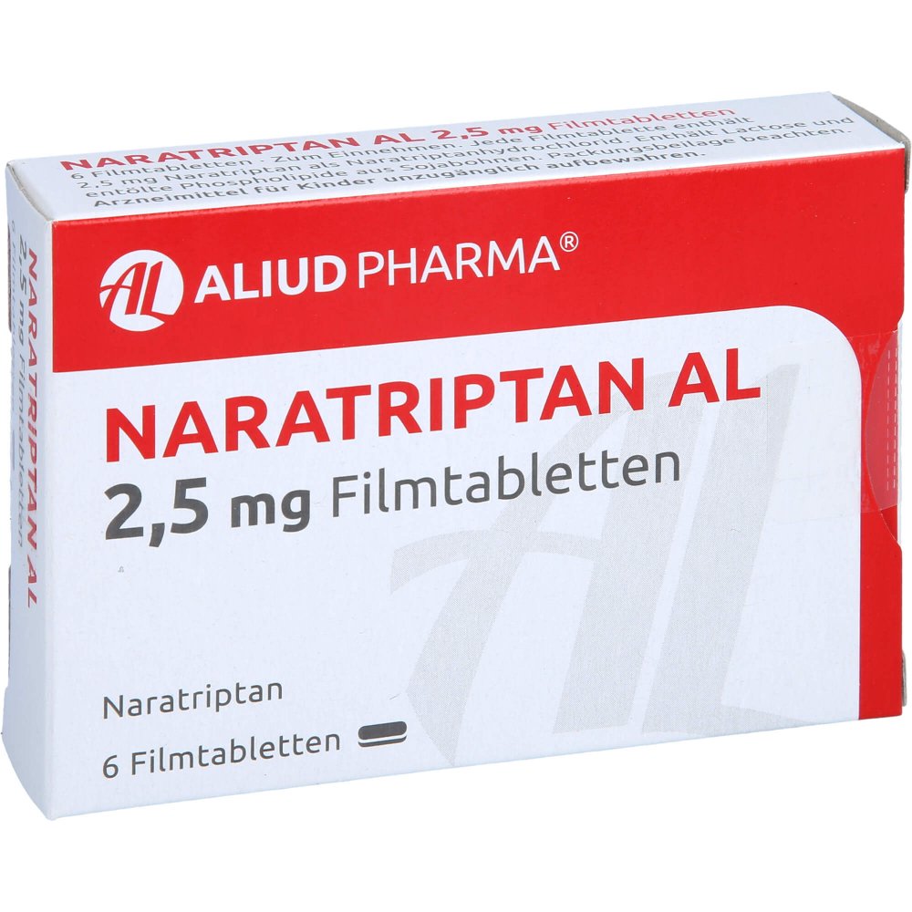 Das Produktfoto zeigt Naratriptan Al 2,5 Mg Filmtabletten (6 stk) PZN 09296982