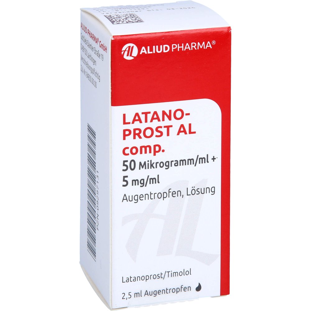 Das Produktfoto zeigt Latanoprost Al Comp.50 Mikrogr./Ml+5mg/Ml Augentr. (2.5 ml) PZN 09297131