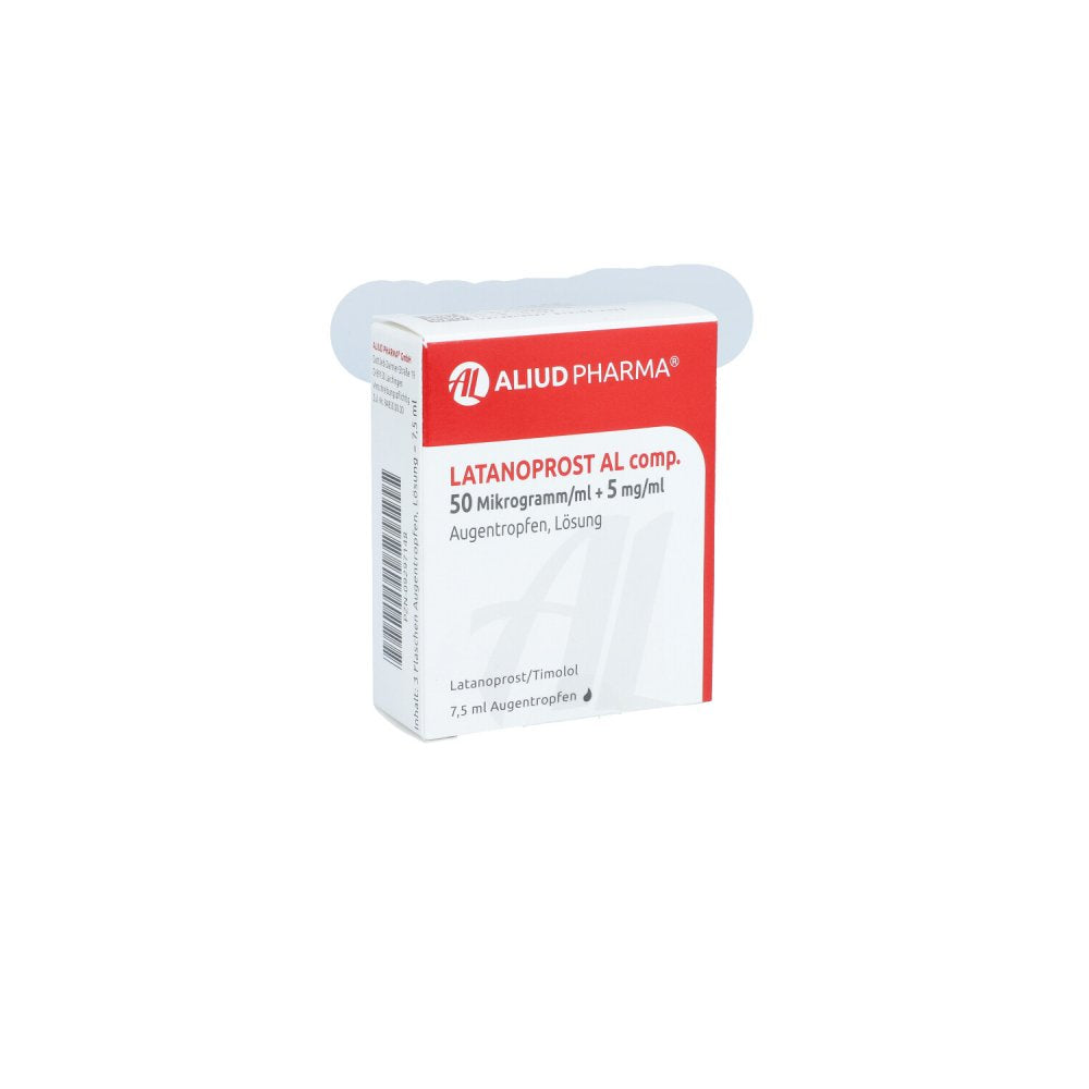 Das Produktfoto zeigt Latanoprost Al Comp.50 Mikrogr./Ml+5mg/Ml Augentr. (3X2.5 ml) PZN 09297148