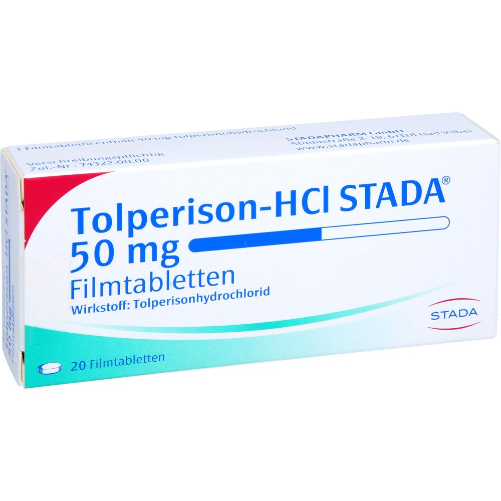 Das Produktfoto zeigt Tolperison-Hcl Stada 50 Mg Filmtabletten (20 stk) PZN 09301909
