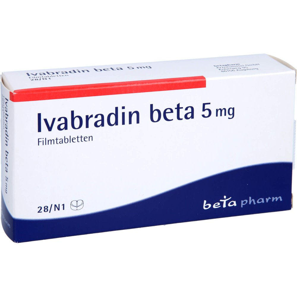 Das Produktfoto zeigt Ivabradin Beta 5 Mg Filmtabletten (28 stk) PZN 09305221