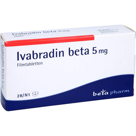 Das Produktfoto zeigt Ivabradin Beta 5 Mg Filmtabletten (28 stk) PZN 09305221