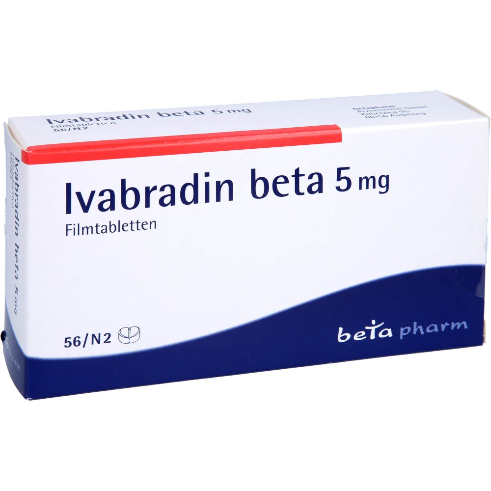 Das Produktfoto zeigt Ivabradin Beta 5 Mg Filmtabletten (56 stk) PZN 09305238