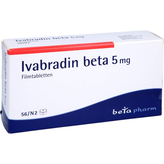 Das Produktfoto zeigt Ivabradin Beta 5 Mg Filmtabletten (56 stk) PZN 09305238