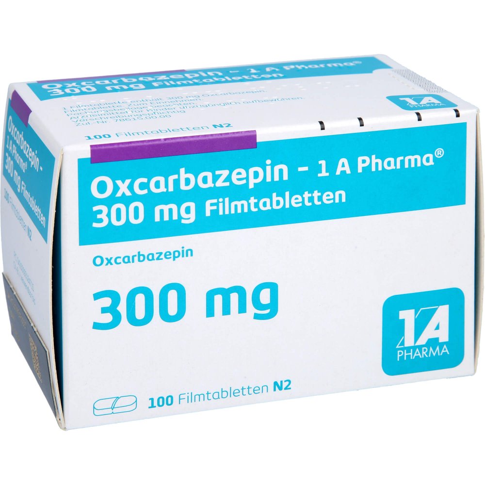 Das Produktfoto zeigt Oxcarbazepin-1a Pharma 300 Mg Filmtabletten (100 stk) PZN 09318471