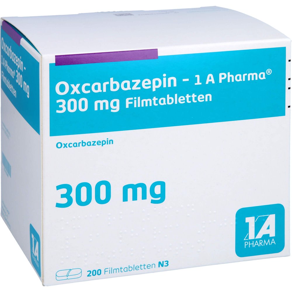Das Produktfoto zeigt Oxcarbazepin-1a Pharma 300 Mg Filmtabletten (200 stk) PZN 09318488