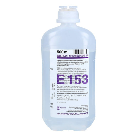 Das Produktfoto zeigt Elektrolyt Inf.-Lsg. 153 Pe-Flasche (10X500 ml) PZN 09320999