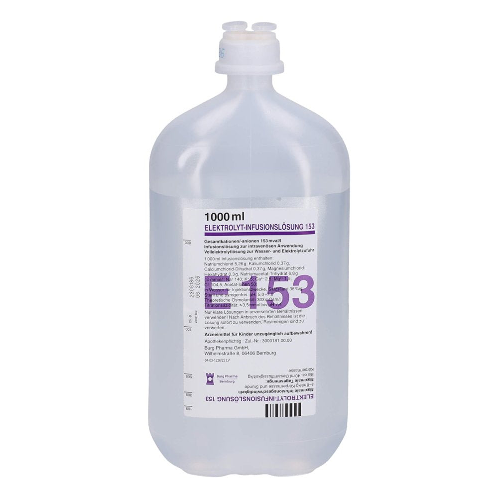 Das Produktfoto zeigt Elektrolyt Inf.-Lsg. 153 Pe-Flasche (10X1000 ml) PZN 09321036