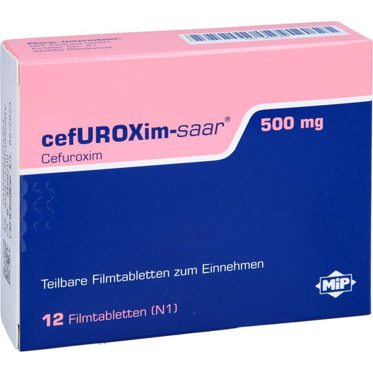 Das Produktfoto zeigt Cefuroxim-Saar 500 Mg Filmtabletten (12 stk) PZN 09321450