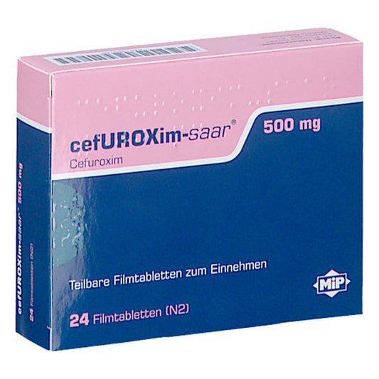 Das Produktfoto zeigt Cefuroxim-Saar 500 Mg Filmtabletten (24 stk) PZN 09321467