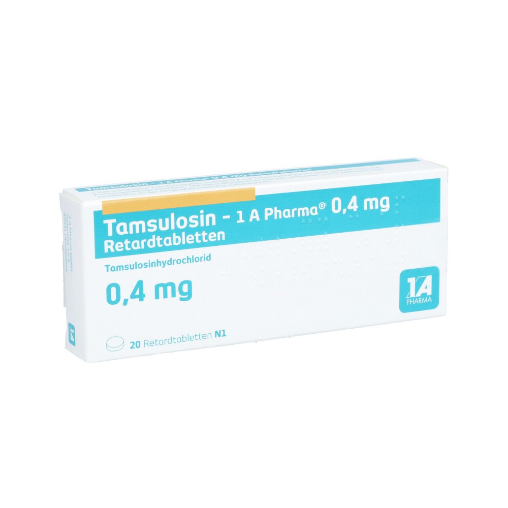 Das Produktfoto zeigt Tamsulosin-1a Pharma 0,4 Mg Retardtabletten (20 stk) PZN 09322739