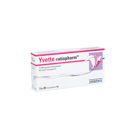 Das Produktfoto zeigt Yvette-Ratiopharm 75 Mikrogramm Filmtabletten (84 stk) PZN 09326080
