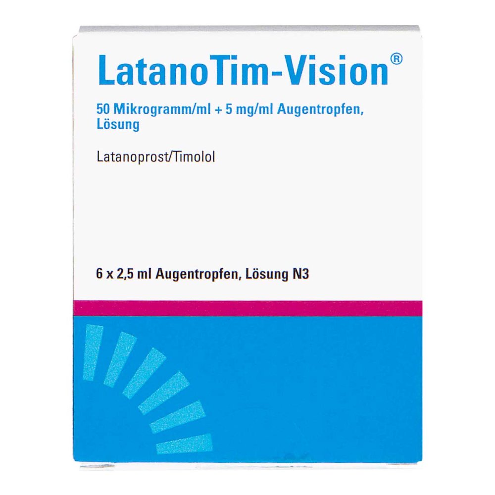 Das Produktfoto zeigt Latanotim-Vision 50 Μg/Ml + 5 Mg/Ml Augentropfen (6X2.5 ml) PZN 09332755