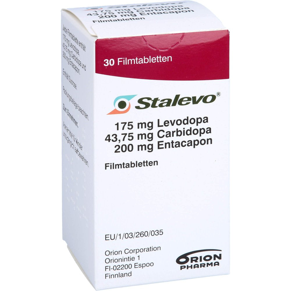 Das Produktfoto zeigt Stalevo 175 Mg/43,75 Mg/200 Mg Filmtabletten (30 stk) PZN 09339059