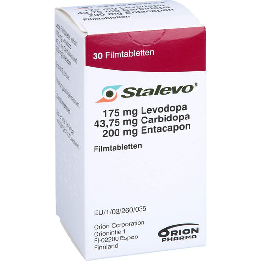 Das Produktfoto zeigt Stalevo 175 Mg/43,75 Mg/200 Mg Filmtabletten (30 stk) PZN 09339059