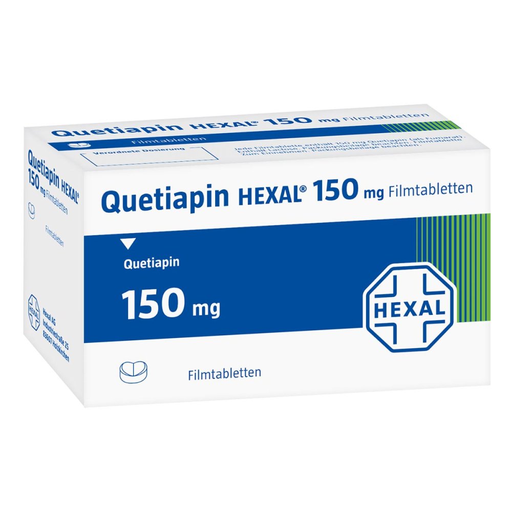 Das Produktfoto zeigt Quetiapin Hexal 150 Mg Filmtabletten (50 stk) PZN 09339214