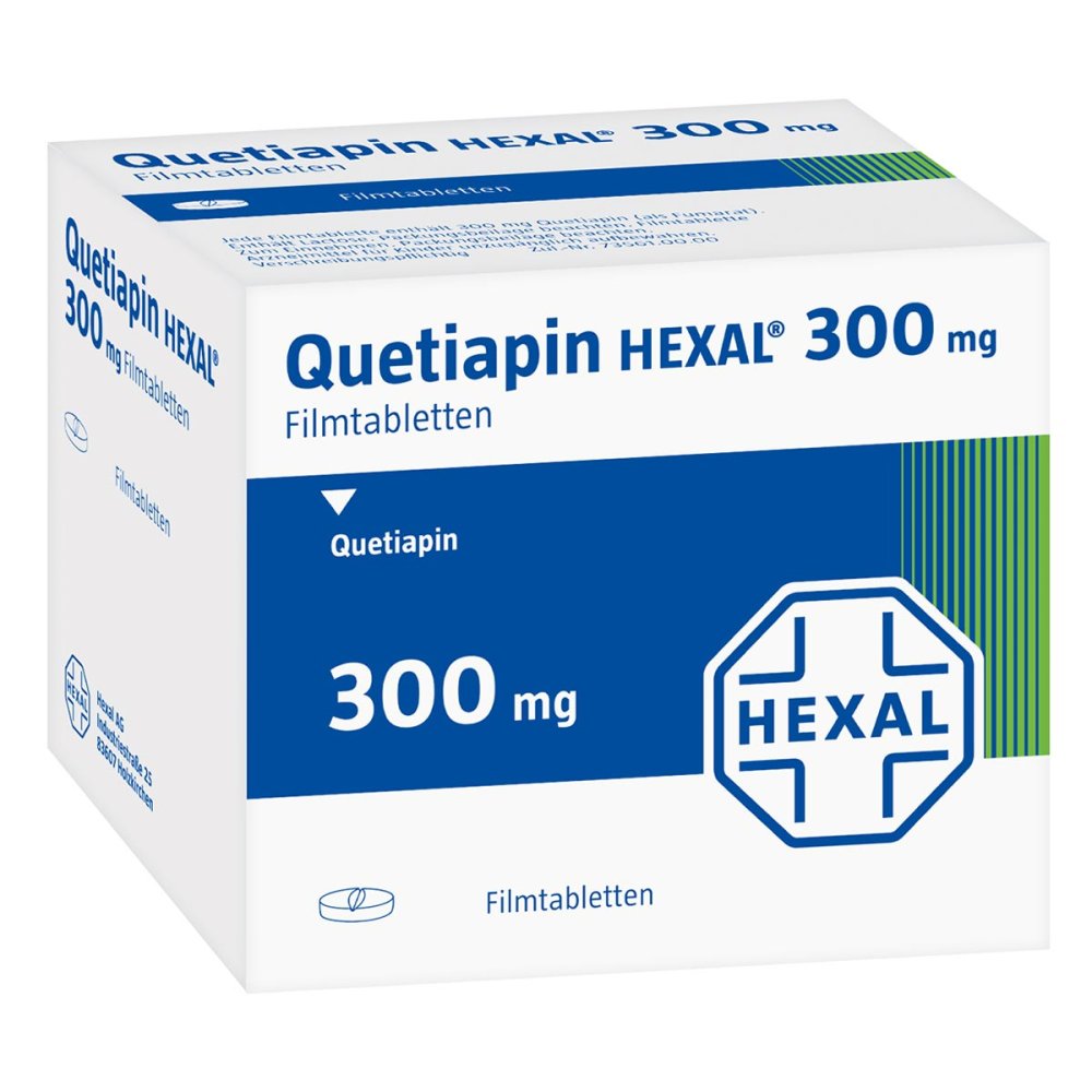 Das Produktfoto zeigt Quetiapin Hexal 300 Mg Filmtabletten (20 stk) PZN 09339272