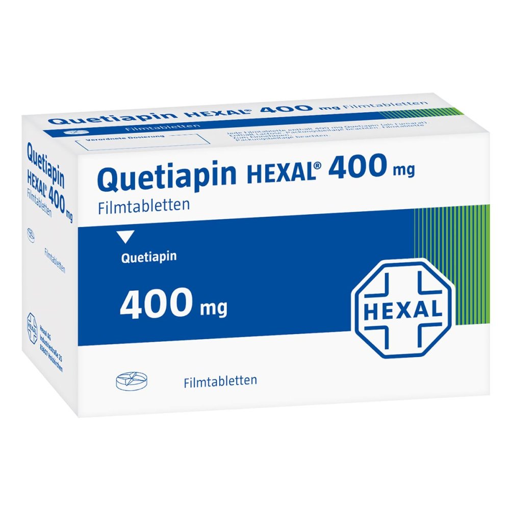 Das Produktfoto zeigt Quetiapin Hexal 400 Mg Filmtabletten (100 stk) PZN 09339332
