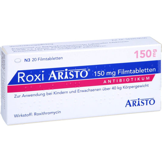 Das Produktfoto zeigt Roxi Aristo 150 Mg Filmtabletten (20 stk) PZN 09339556