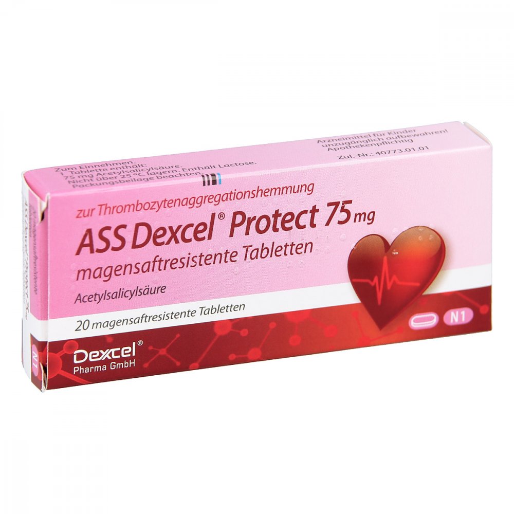 Das Produktfoto zeigt Ass Dexcel Protect 75 Mg Magensaftres.Tabletten (20 stk) PZN 09372826