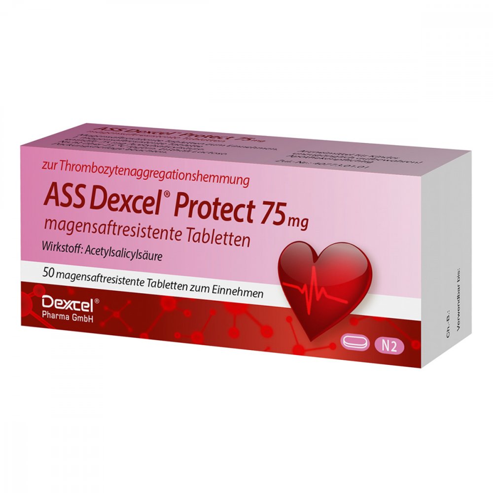 Das Produktfoto zeigt Ass Dexcel Protect 75 Mg Magensaftres.Tabletten (50 stk) PZN 09372832