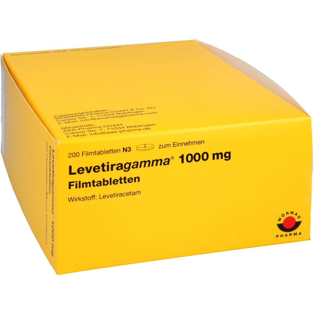 Das Produktfoto zeigt Levetiragamma 1000 Mg Filmtabletten (200 stk) PZN 09381512