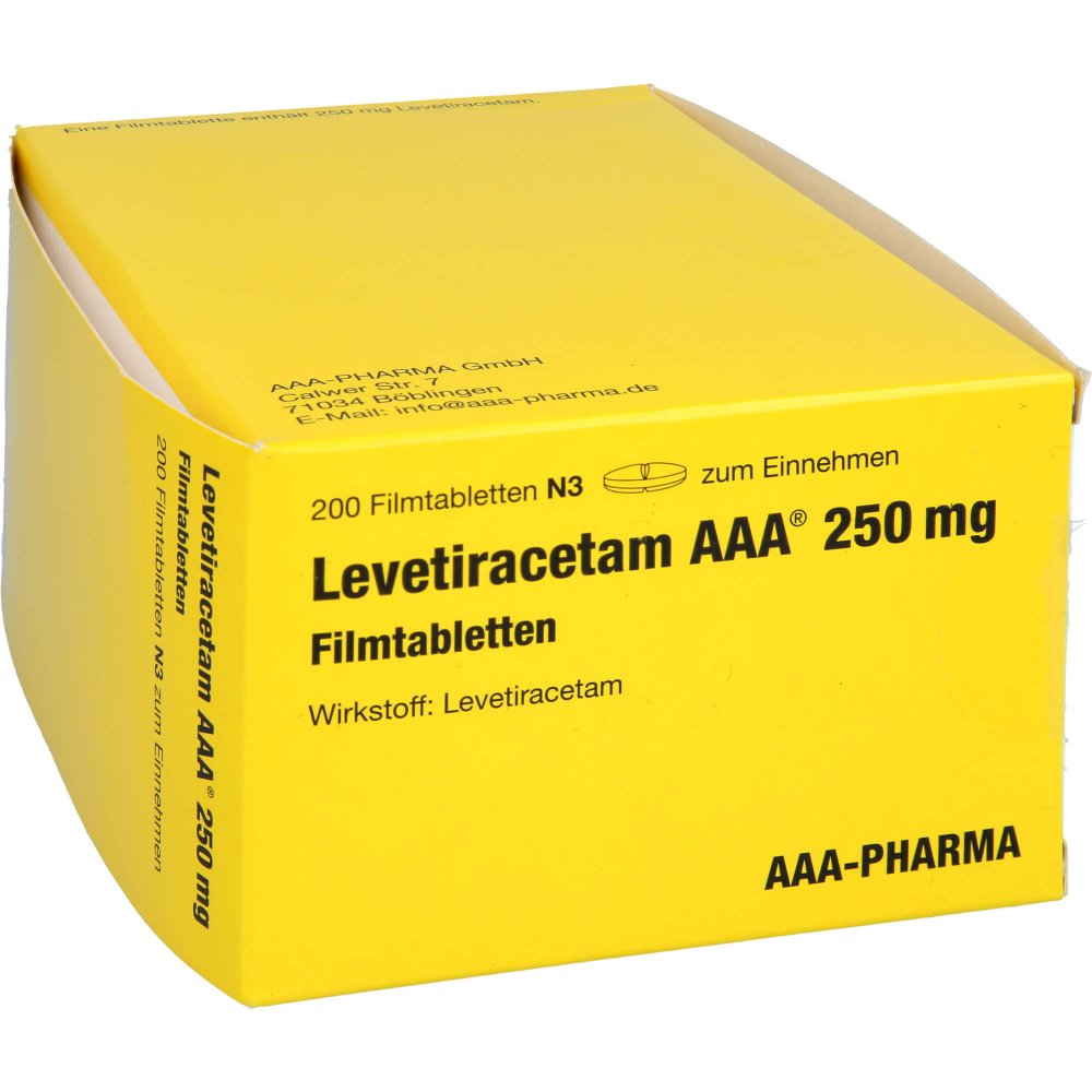 Das Produktfoto zeigt Levetiracetam Aaa 250 Mg Filmtabletten (200 stk) PZN 09381541