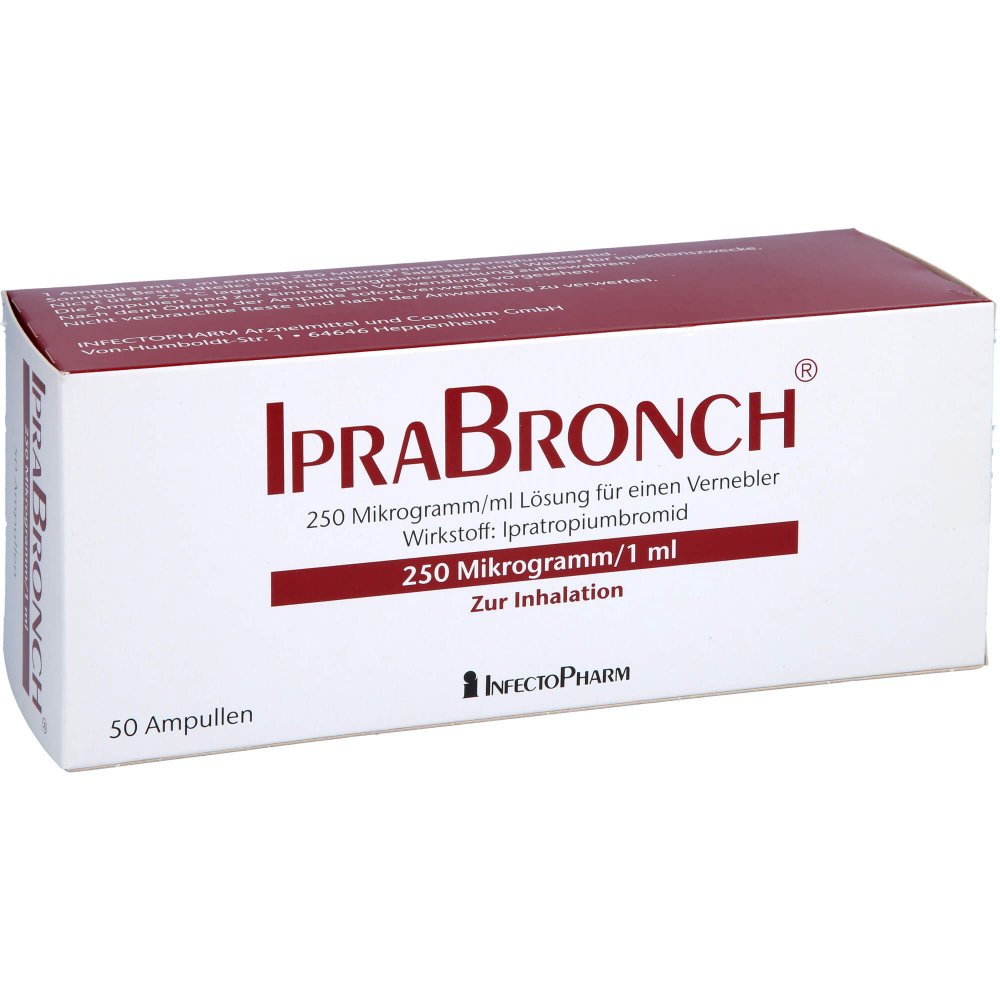 Das Produktfoto zeigt Iprabronch 250 Μg/1 Ml Lösung F.E.Vernebler (50 stk) PZN 09384539
