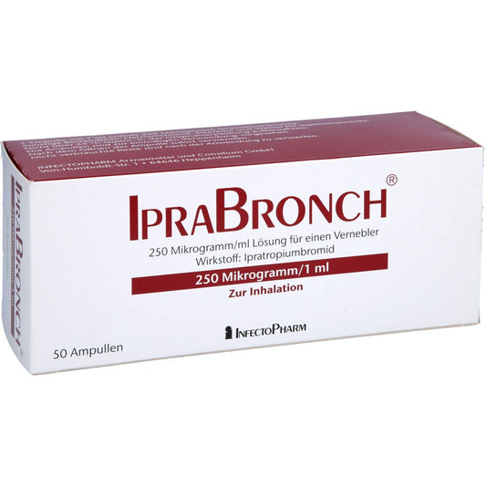 Das Produktfoto zeigt Iprabronch 250 Μg/1 Ml Lösung F.E.Vernebler (50 stk) PZN 09384539