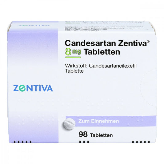 Das Produktfoto zeigt Candesartan Zentiva 8 Mg Tabletten (98 stk) PZN 09392237