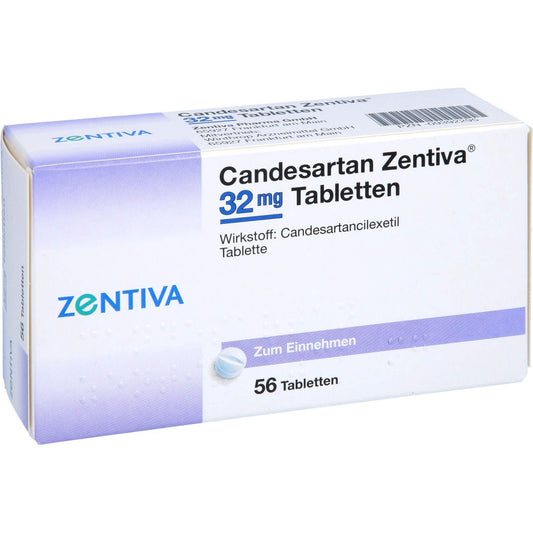 Das Produktfoto zeigt Candesartan Zentiva 32 Mg Tabletten (56 stk) PZN 09392295