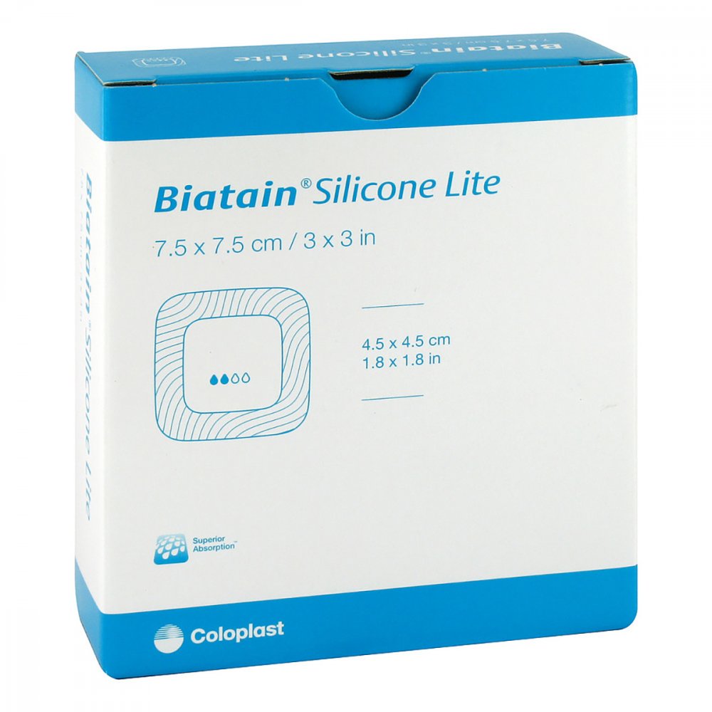 Das Produktfoto zeigt Biatain Silikon Lite Schaumverband 7,5x7,5 Cm (10 stk) PZN 09396040
