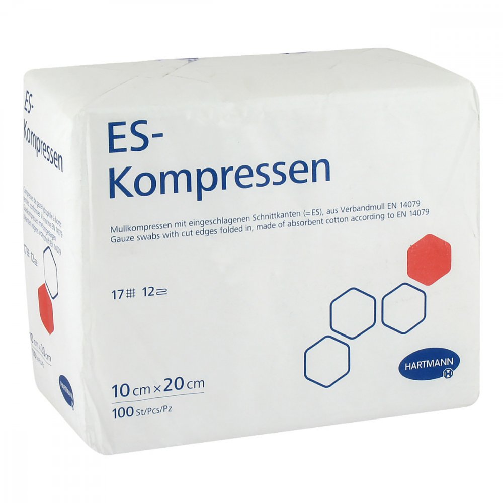Das Produktfoto zeigt Es-Kompressen Unsteril 10x20 Cm 12fach (100 stk) PZN 09396229