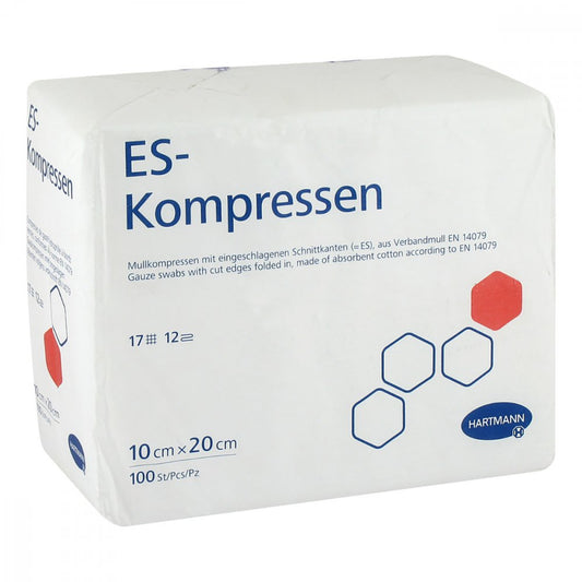 Das Produktfoto zeigt Es-Kompressen Unsteril 10x20 Cm 12fach (100 stk) PZN 09396229