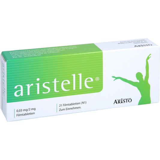Das Produktfoto zeigt Aristelle 0,03 Mg/2 Mg Filmtabletten (21 stk) PZN 09421944