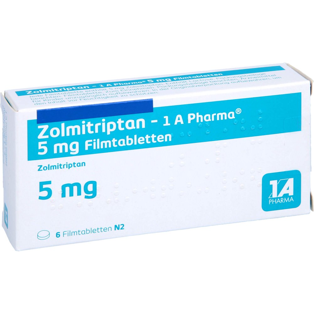 Das Produktfoto zeigt Zolmitriptan-1a Pharma 5 Mg Filmtabletten (6 stk) PZN 09427390