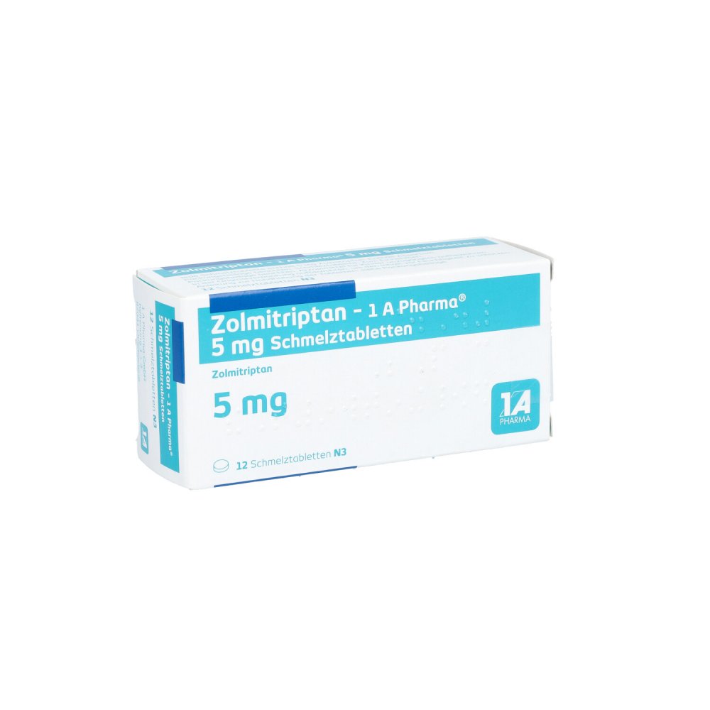 Das Produktfoto zeigt Zolmitriptan-1a Pharma 5 Mg Schmelztabletten (12 stk) PZN 09427467