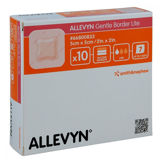 Das Produktfoto zeigt Allevyn Gentle Border Lite 5x5 Cm Schaumverb. (10 stk) PZN 09431196