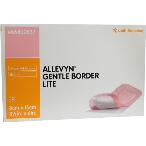 Das Produktfoto zeigt Allevyn Gentle Border Lite 8x15 Cm Schaumverb. (10 stk) PZN 09431256