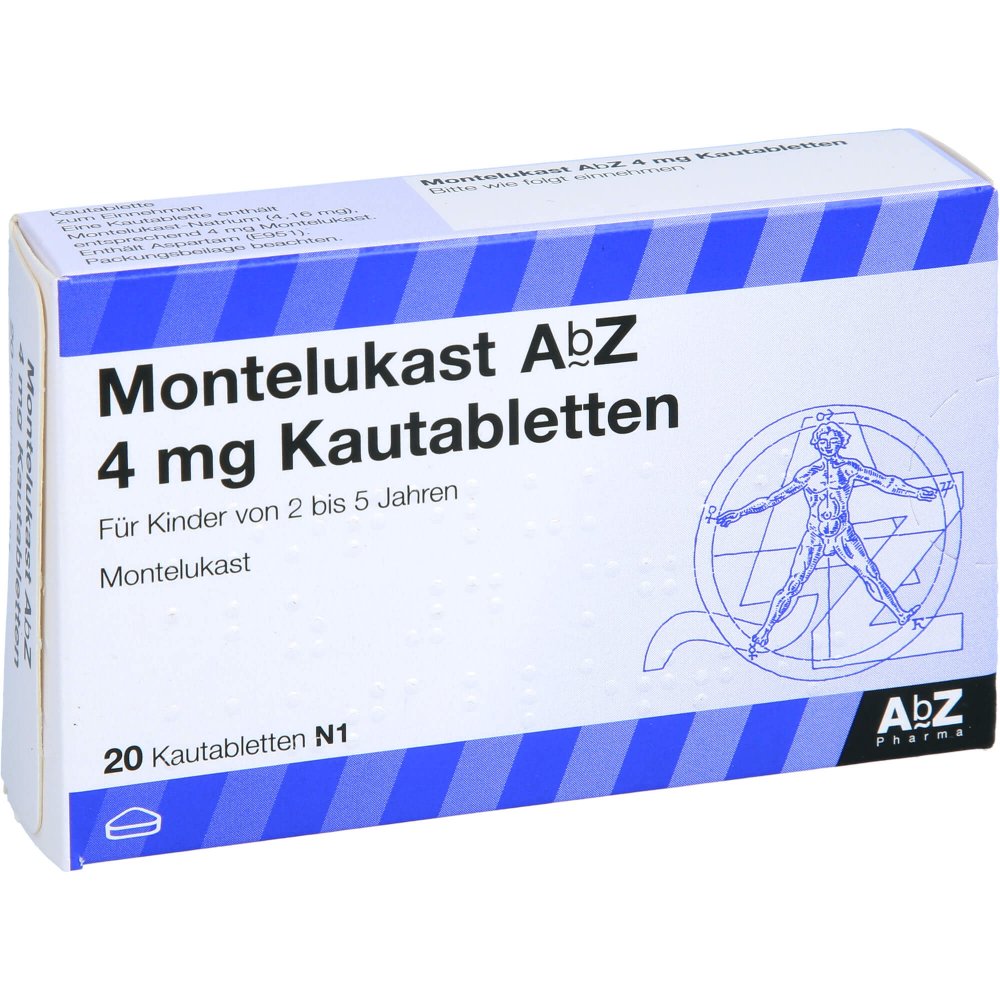 Das Produktfoto zeigt Montelukast Abz 4 Mg Kautabletten (20 stk) PZN 09434556