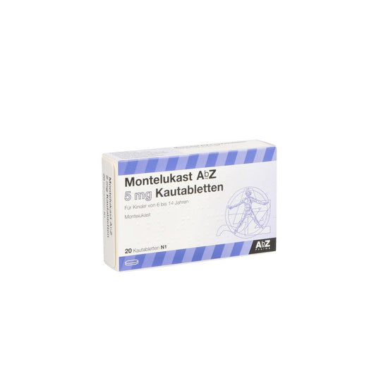 Das Produktfoto zeigt Montelukast Abz 5 Mg Kautabletten (20 stk) PZN 09434579