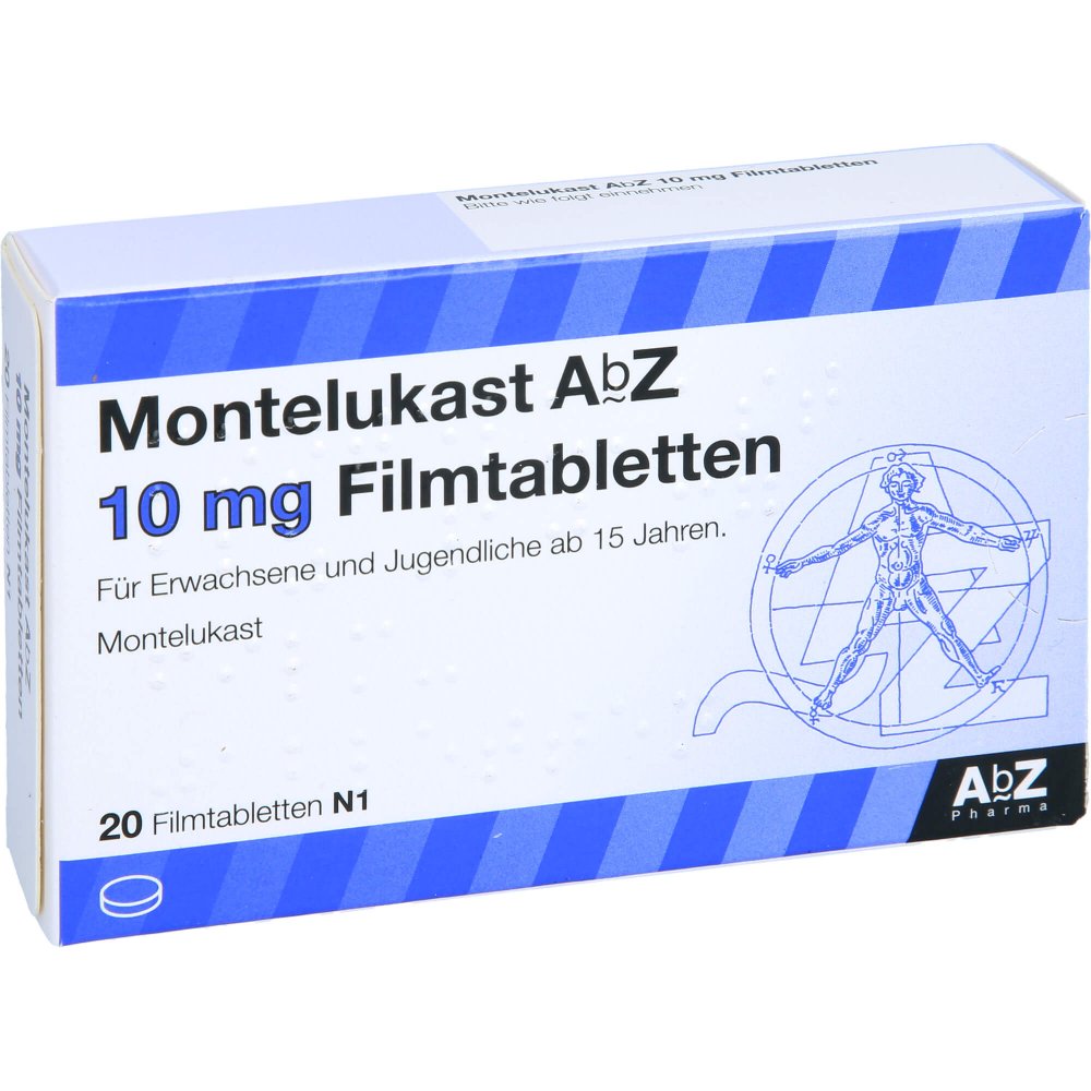 Das Produktfoto zeigt Montelukast Abz 10 Mg Filmtabletten (20 stk) PZN 09434616